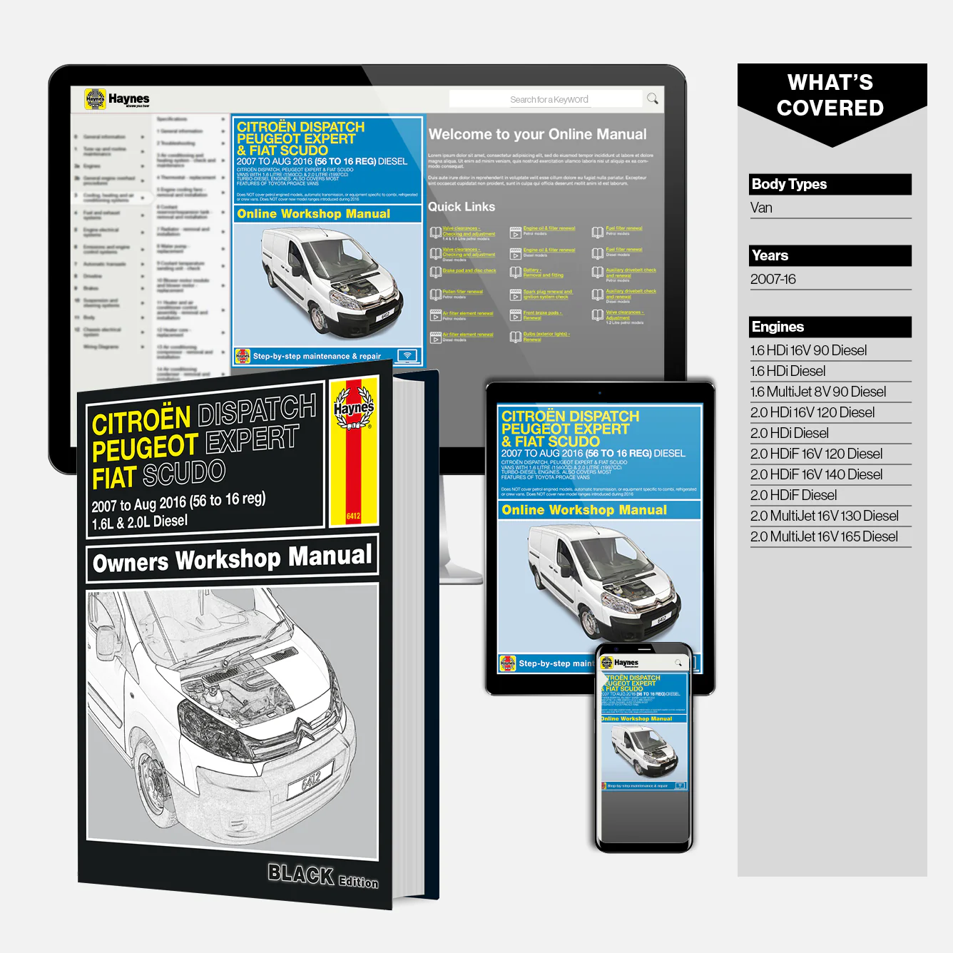 Citroen Dispatch, Peugeot Expert & Fiat Scudo Diesel 56 to 16 (2007-Aug 2016) Haynes Repair Manual - Premium Hardback Black Edition - Image 9