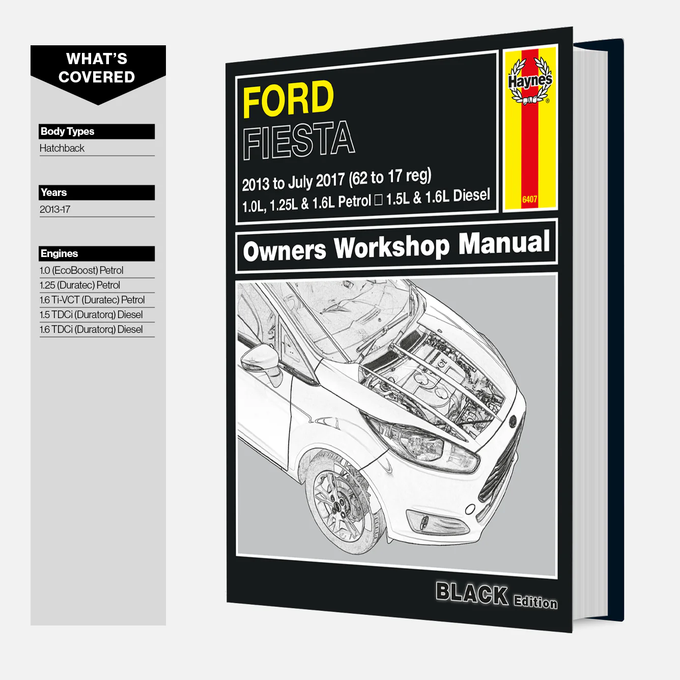 Ford Fiesta Petrol & Diesel (2013-2017) 62 to 17 Haynes Repair Manual - Premium Hardback Black Edition