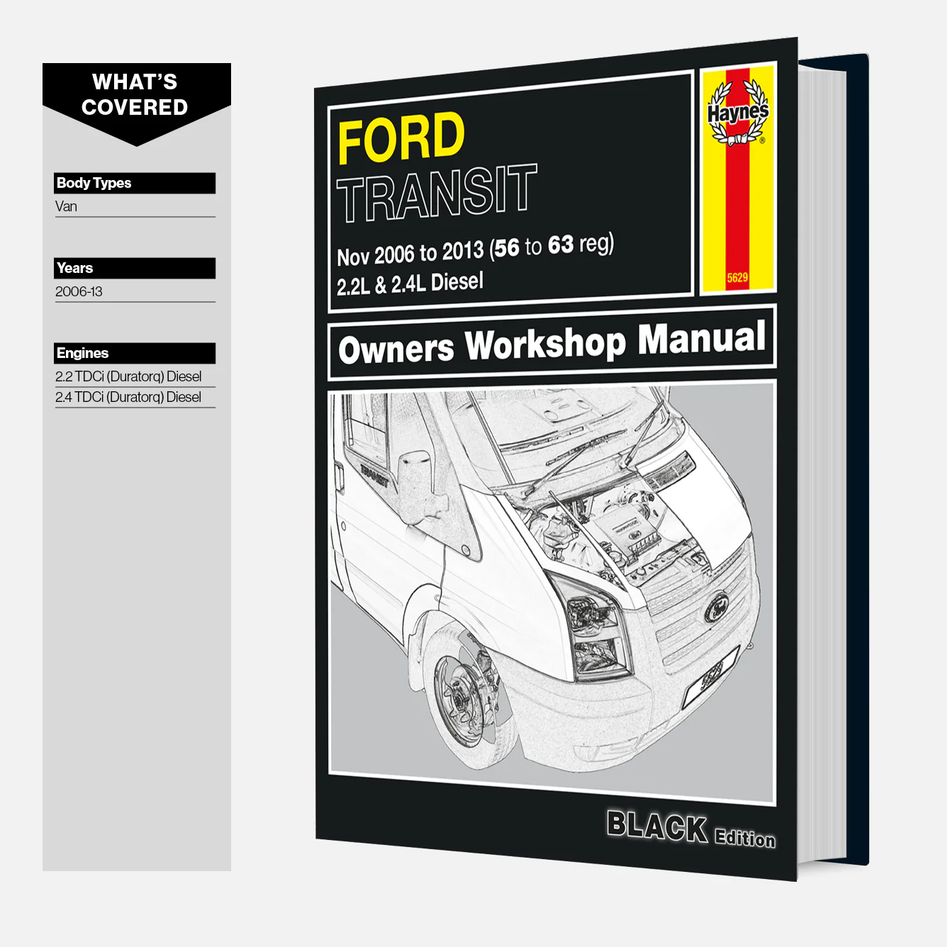 Ford Transit Diesel (2006-2013) Haynes Repair Manual - Premium Hardback Black Edition