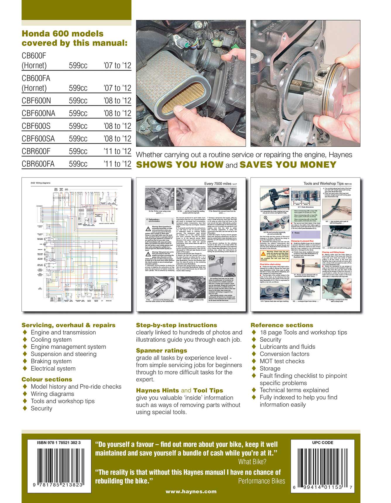 Honda CB600 Hornet, CBF600 & CBR600F (2007-2012) Haynes Repair Manual - Image 3