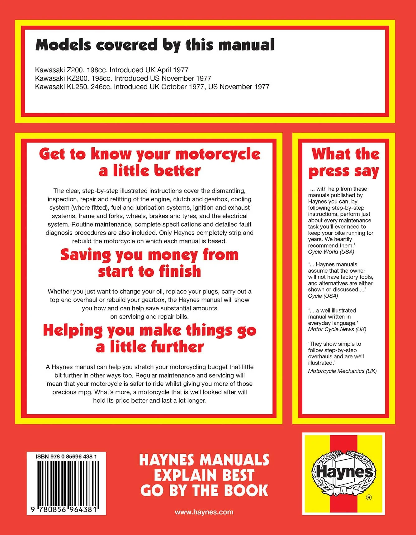Kawasaki Z200 & Kl250 Singles 1977 Haynes Repair Manual - Image 2