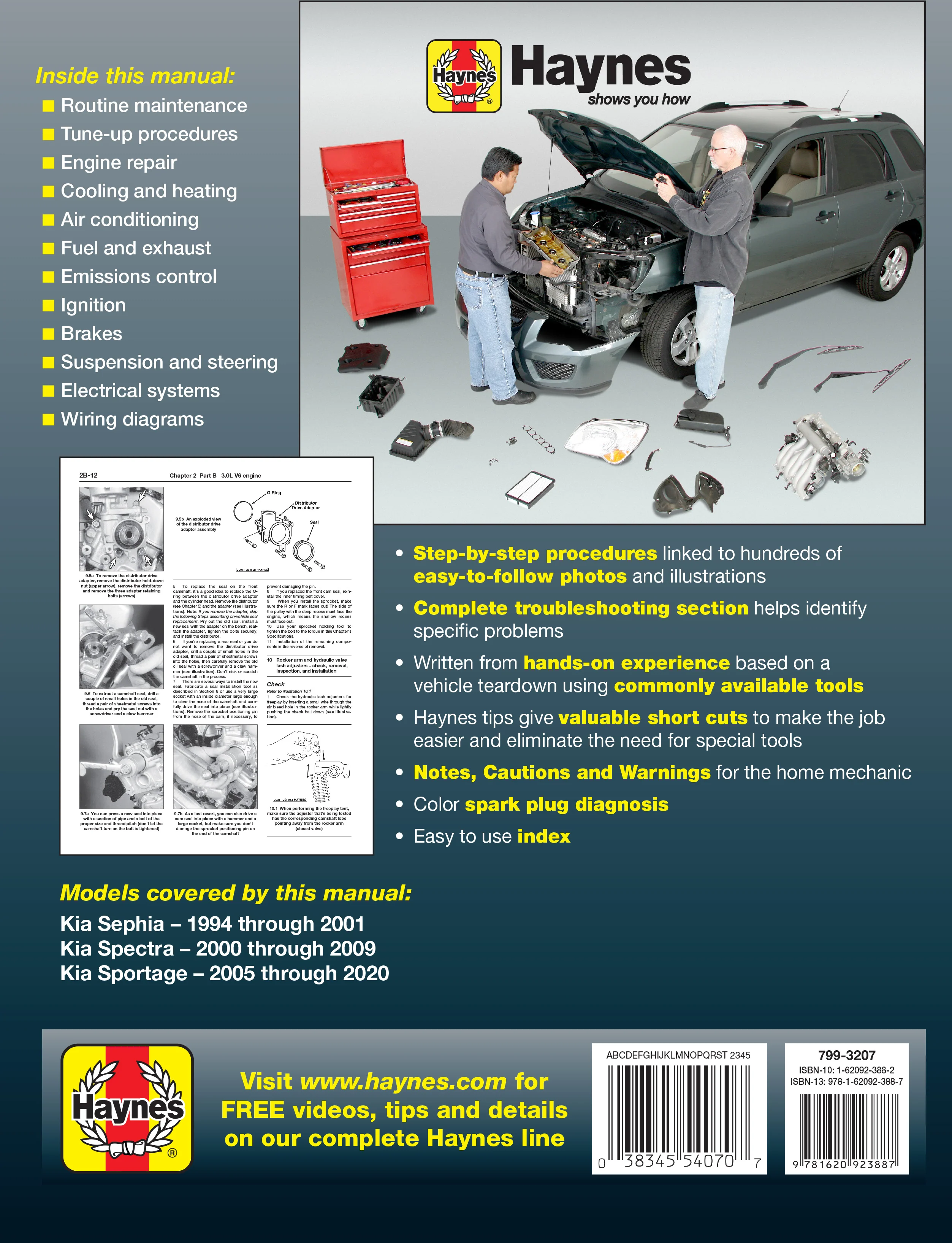 Kia Sephia, Spectra & Sportage covering Sephia (1994-2001), Spectra (2000-2009) & Sportage (2005-2020) Haynes Repair Manual - Image 2