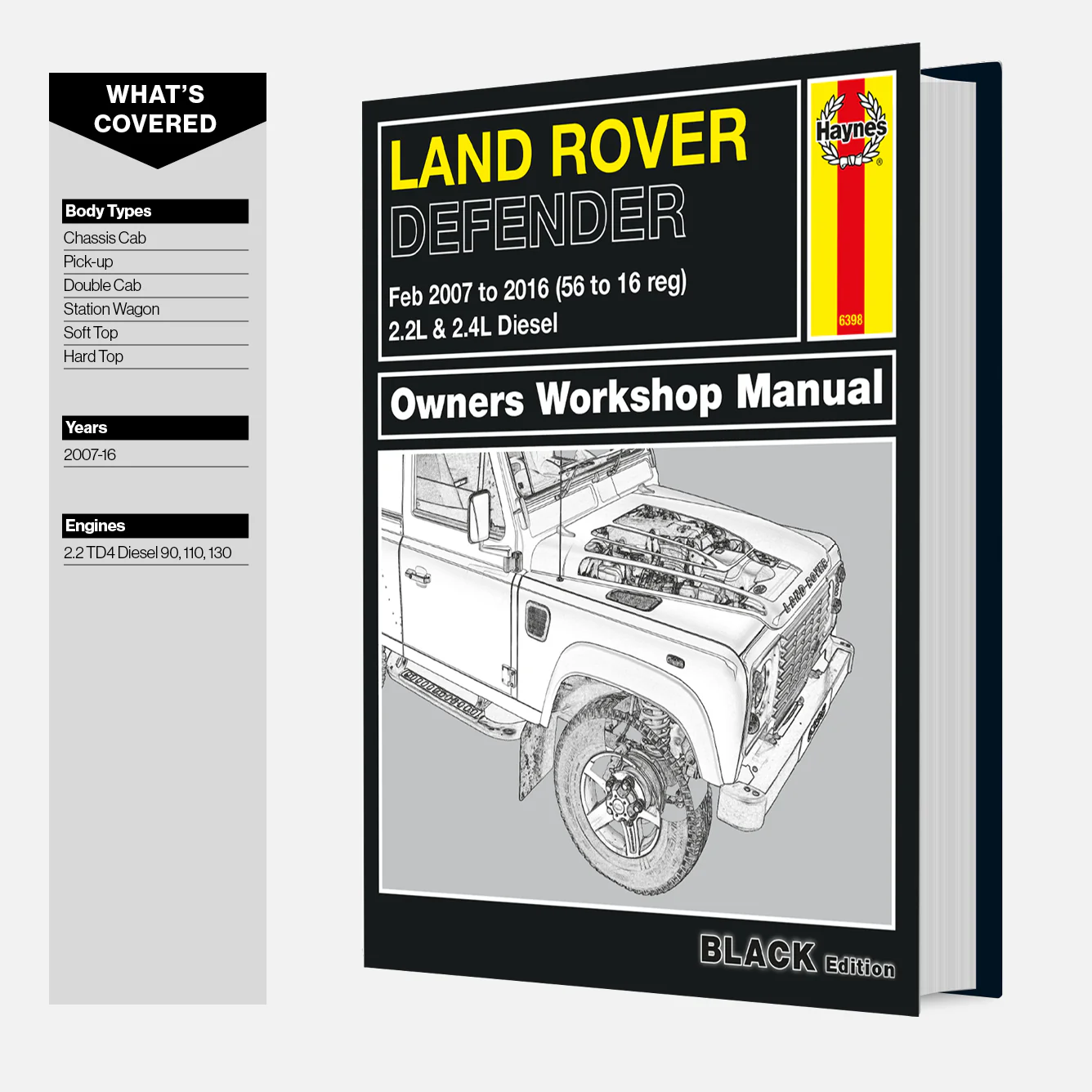 Land Rover Defender Diesel (Feb 2007-2016) 56 to 16 Haynes Repair Manual - Premium Hardback Black Edition
