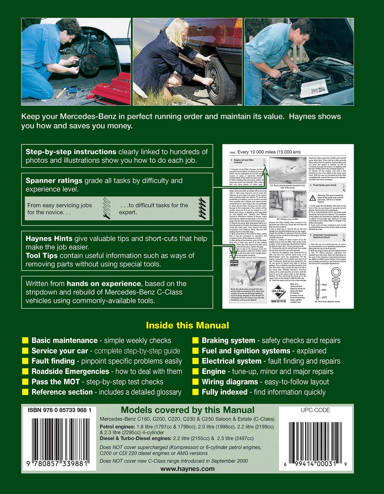 Mercedes-Benz C-Class Petrol & Diesel (1993-Aug 2000) Haynes Repair Manual - Image 3