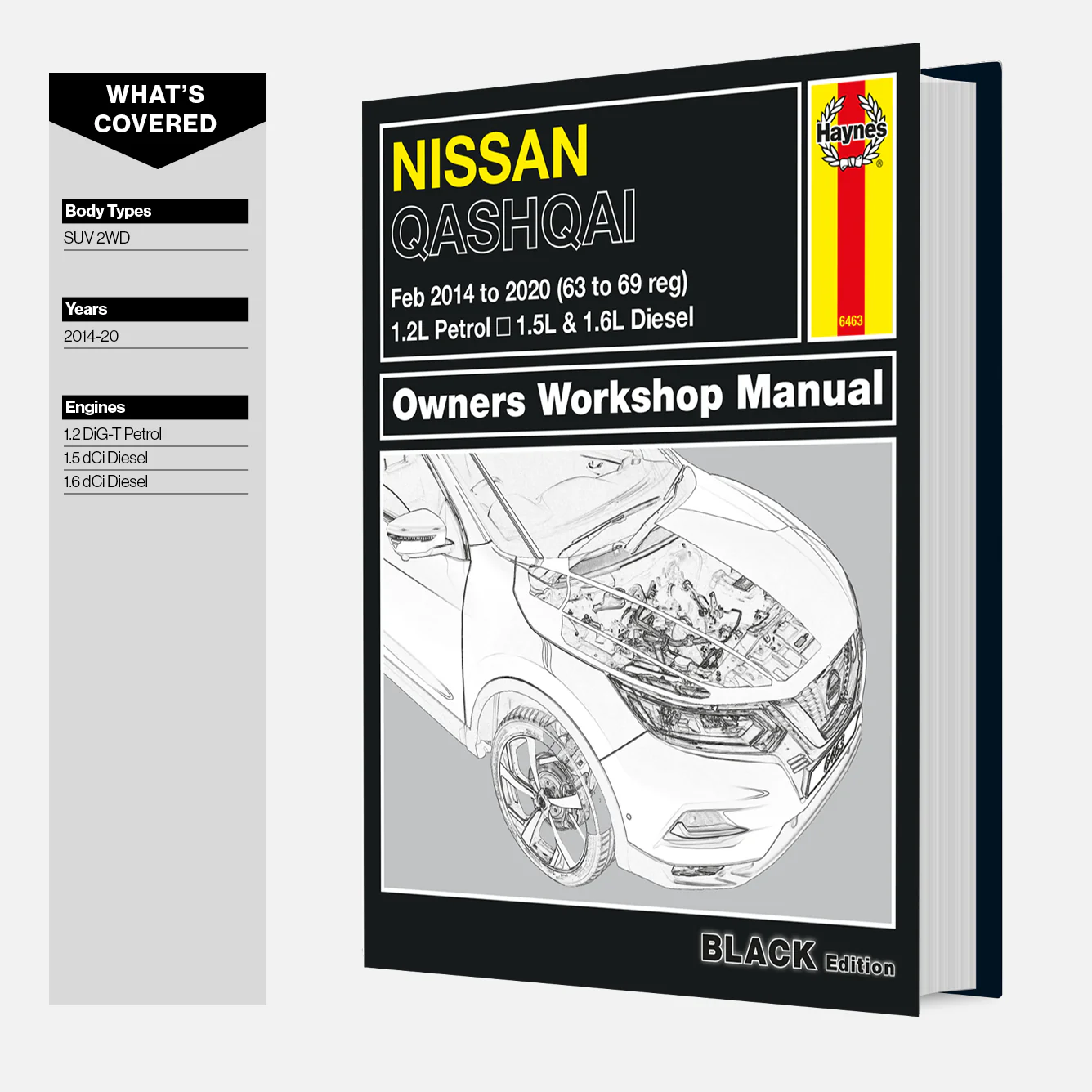 Nissan Qashqai (Feb 2014-2020) 63 to 69 Haynes Repair Manual - Premium Hardback Black Edition