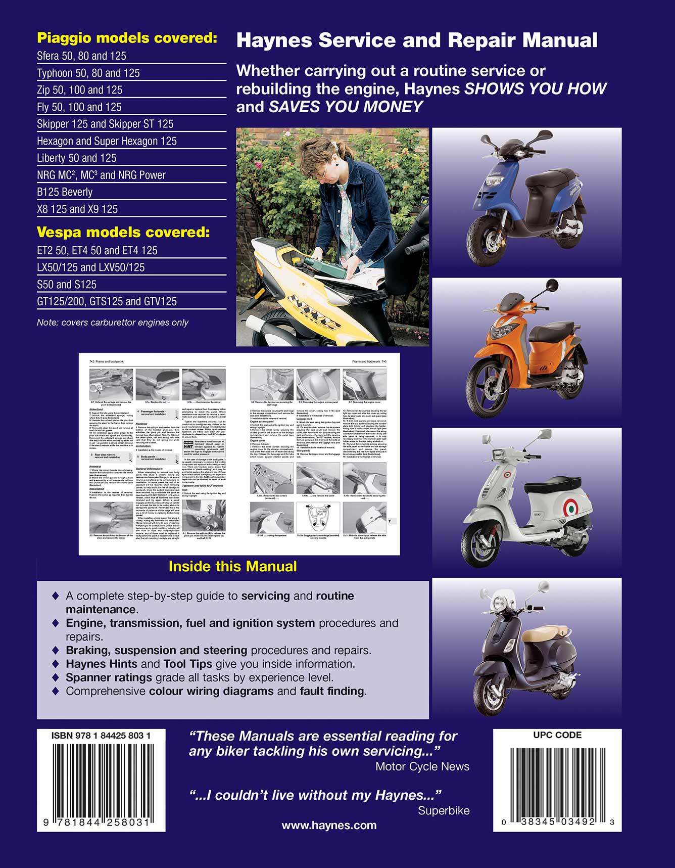 Piaggio & Vespa Scooters (1991-2009) Haynes Repair Manual - Image 3