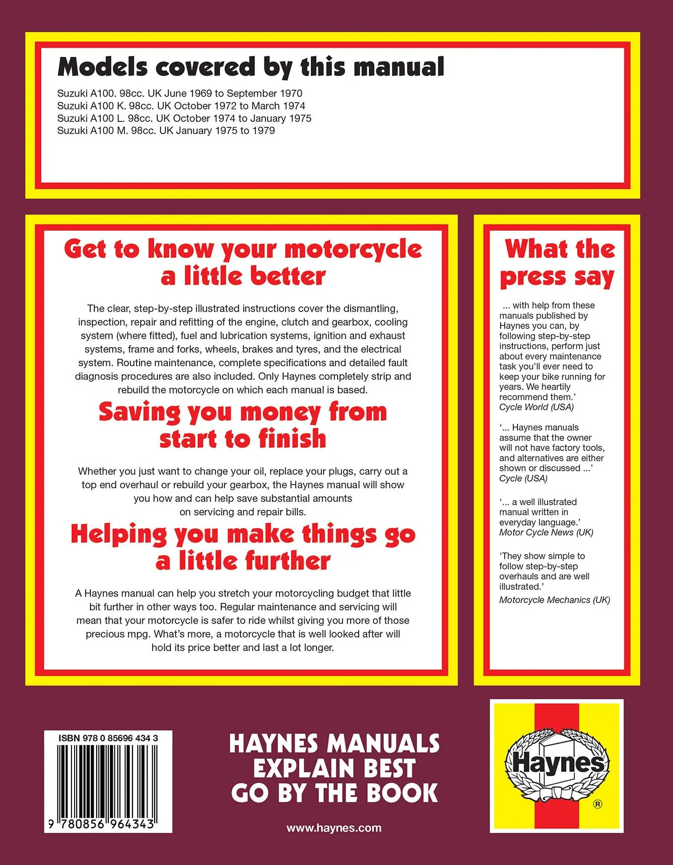 Suzuki A100 (1969-1979) Haynes Repair Manual - Image 2