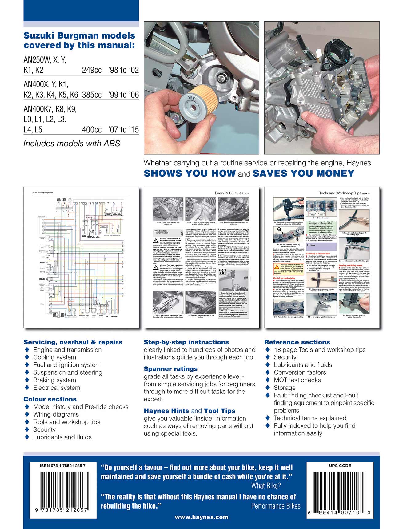 Suzuki Burgman 250 & 400 (1998-2015) Haynes Repair Manual - Image 3
