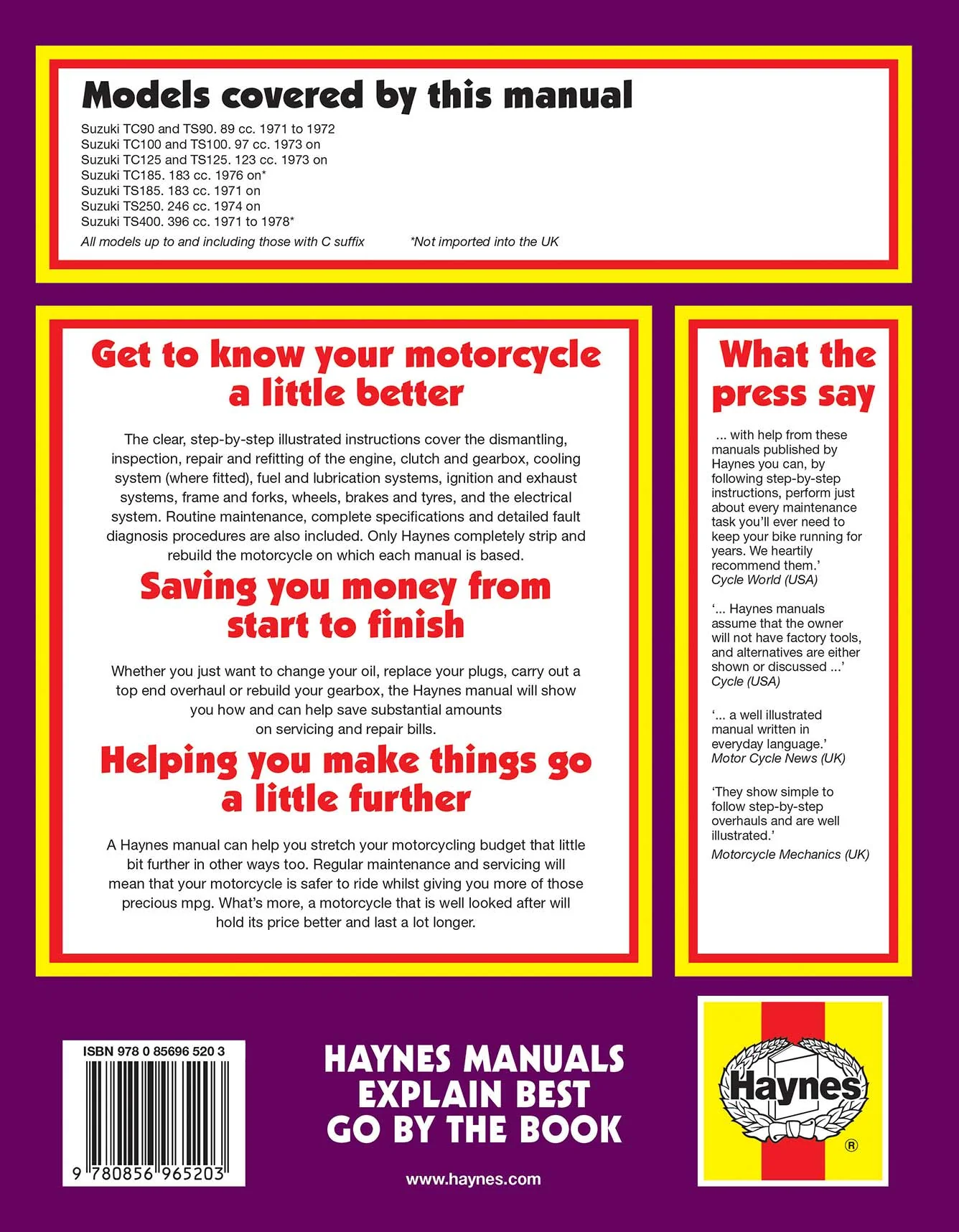 Suzuki Trail Bikes (1971-1979) Haynes Repair Manual - Image 2