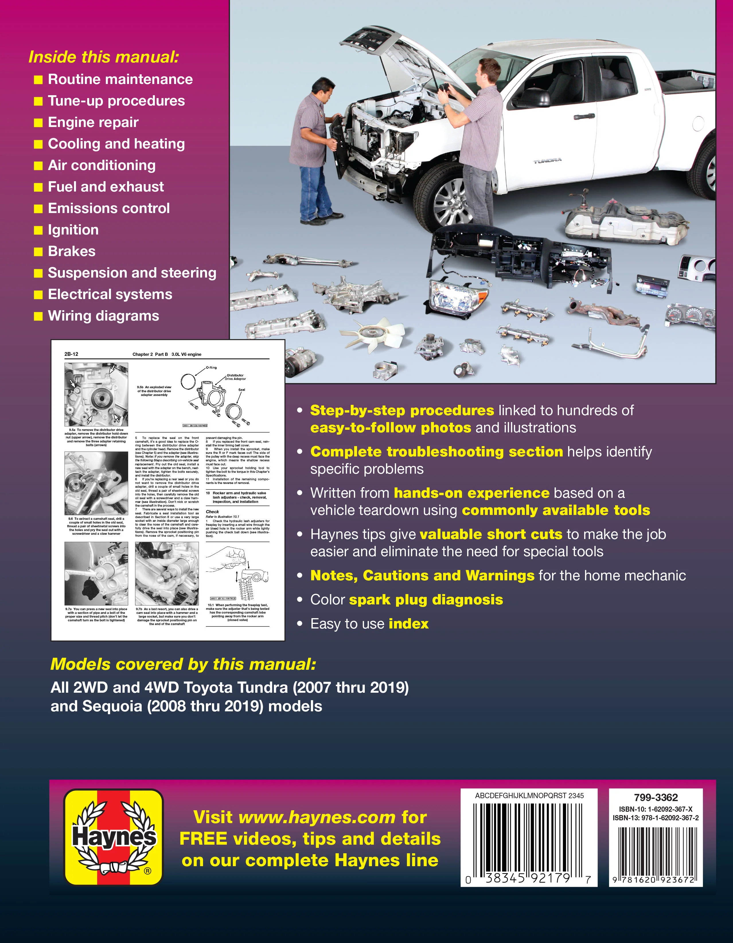 Toyota 2WD & 4WD Tundra (2007-2019) & Sequoia (2008-2019) Haynes Repair Manual (USA) - Image 2