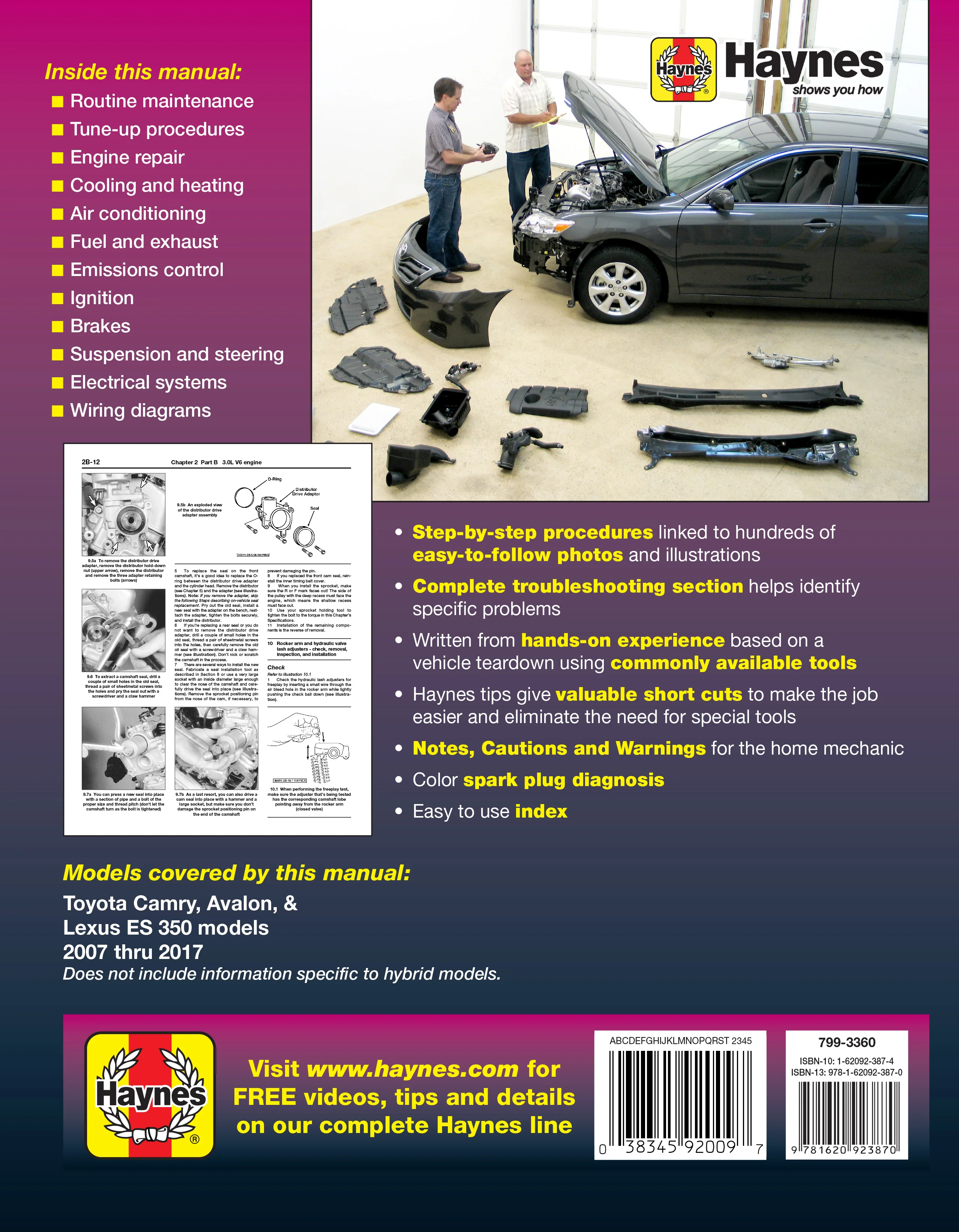 Toyota Camry & Avalon & Lexus ES 350 (2007-2017) Haynes Repair Manual (USA) - Image 2