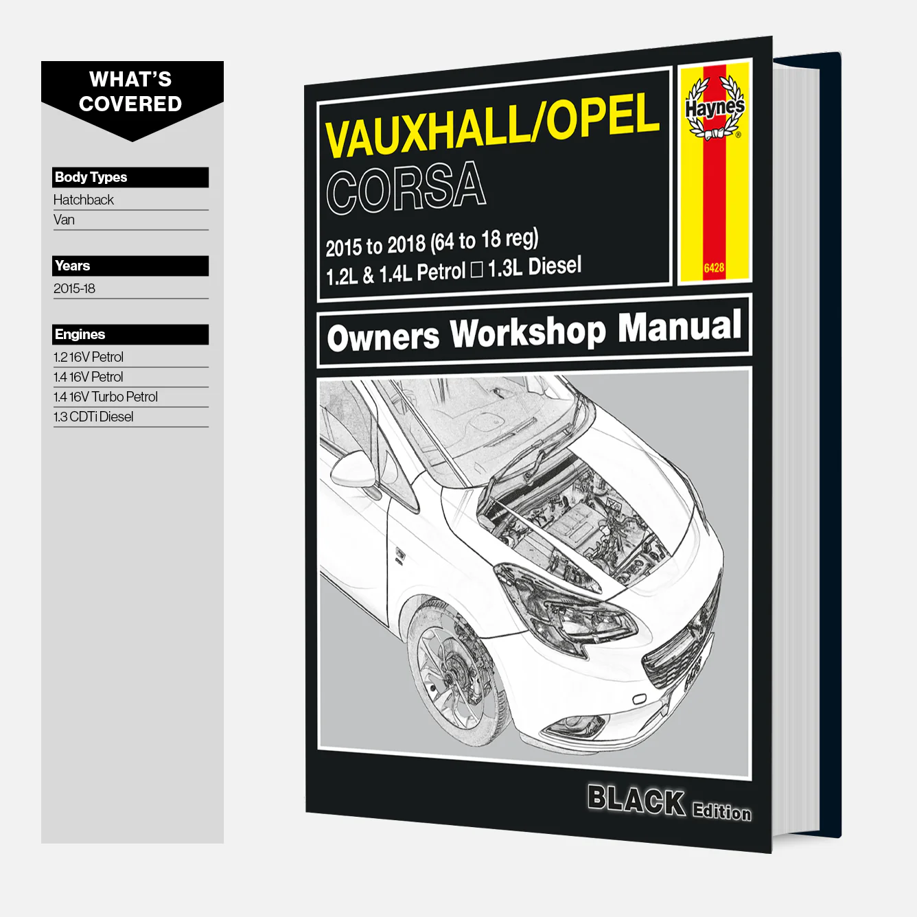 Vauxhall/Opel Corsa Petrol & Diesel (2015-2018) 64 to 18 Haynes Repair Manual - Premium Hardback Black Edition