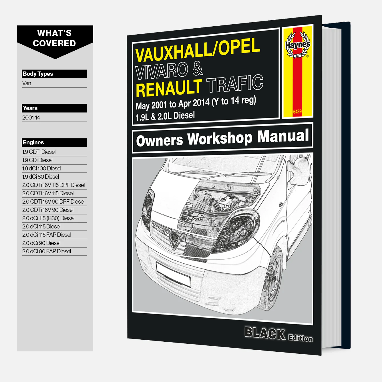 Vauxhall/Opel Vivaro & Renault Trafic Diesel May 2001-Apr 2014 (Y to 14 reg) Haynes Repair Manual - Premium Hardback Black Edition