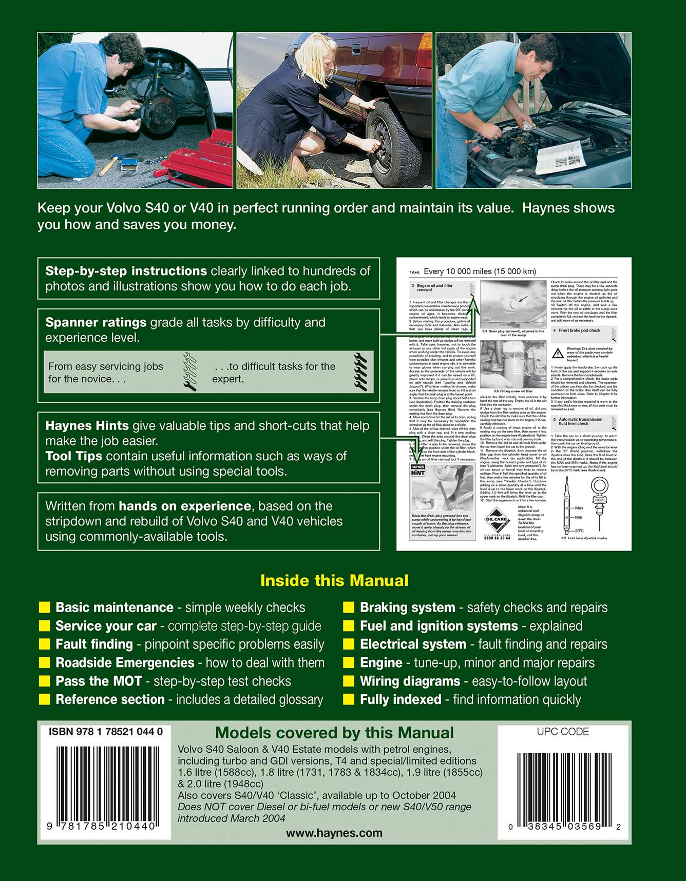 Volvo S40 & V40 Petrol (1996-Mar 2004) Haynes Repair Manual - Image 3