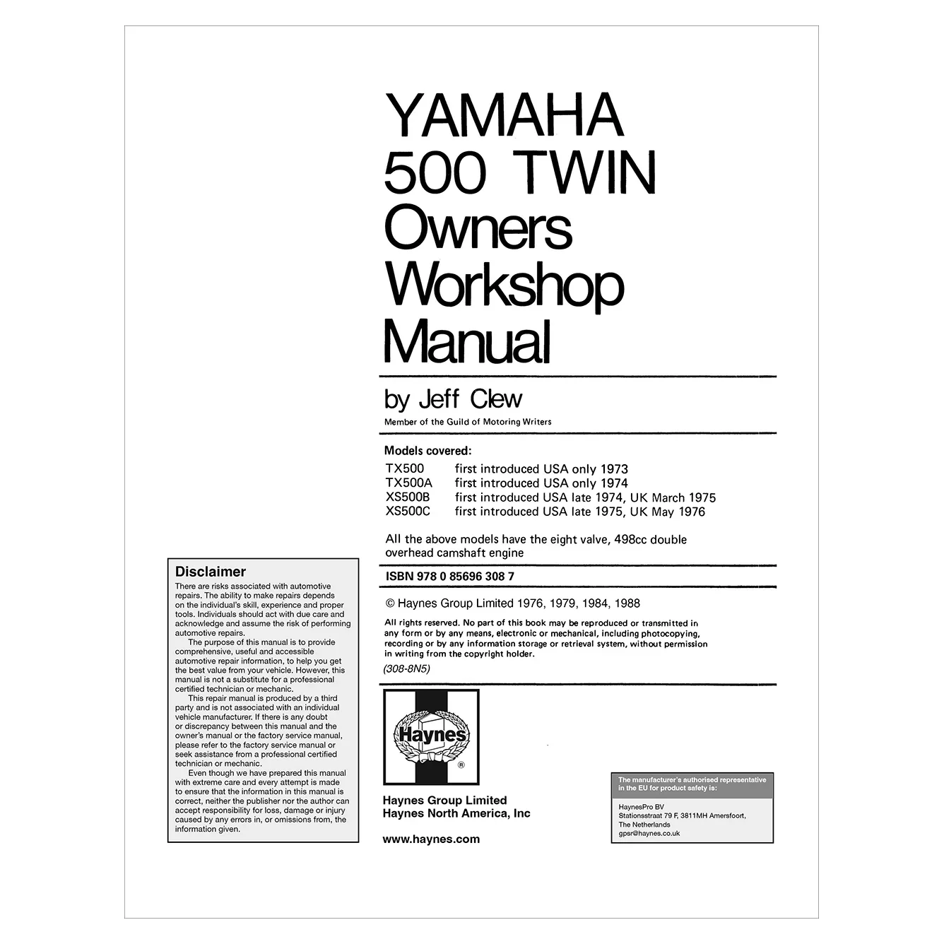Yamaha 500 Twin (1973-1976) Haynes Repair Manual - Image 3