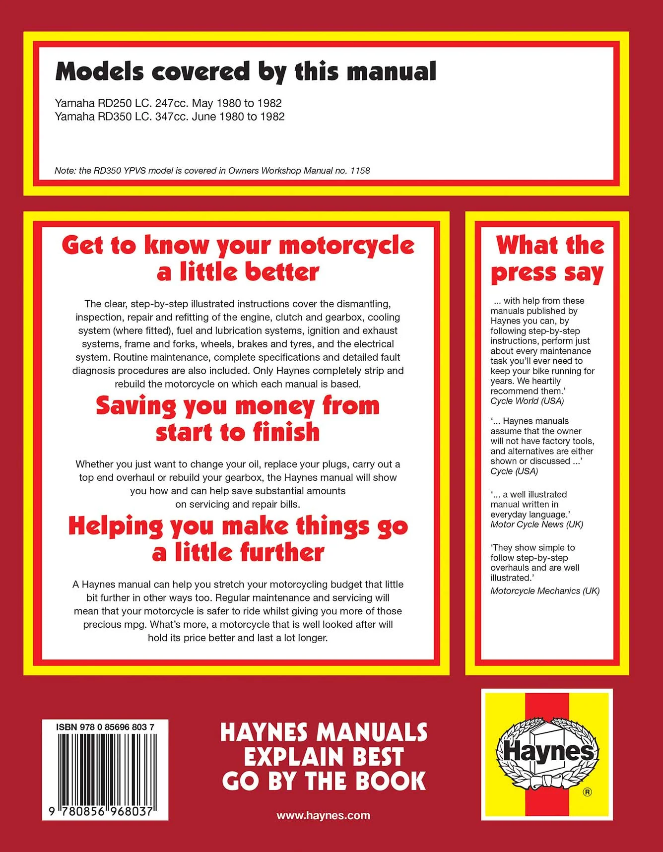 Yamaha RD250 & 350LC Twins (1980-1982) Haynes Repair Manual - Image 2