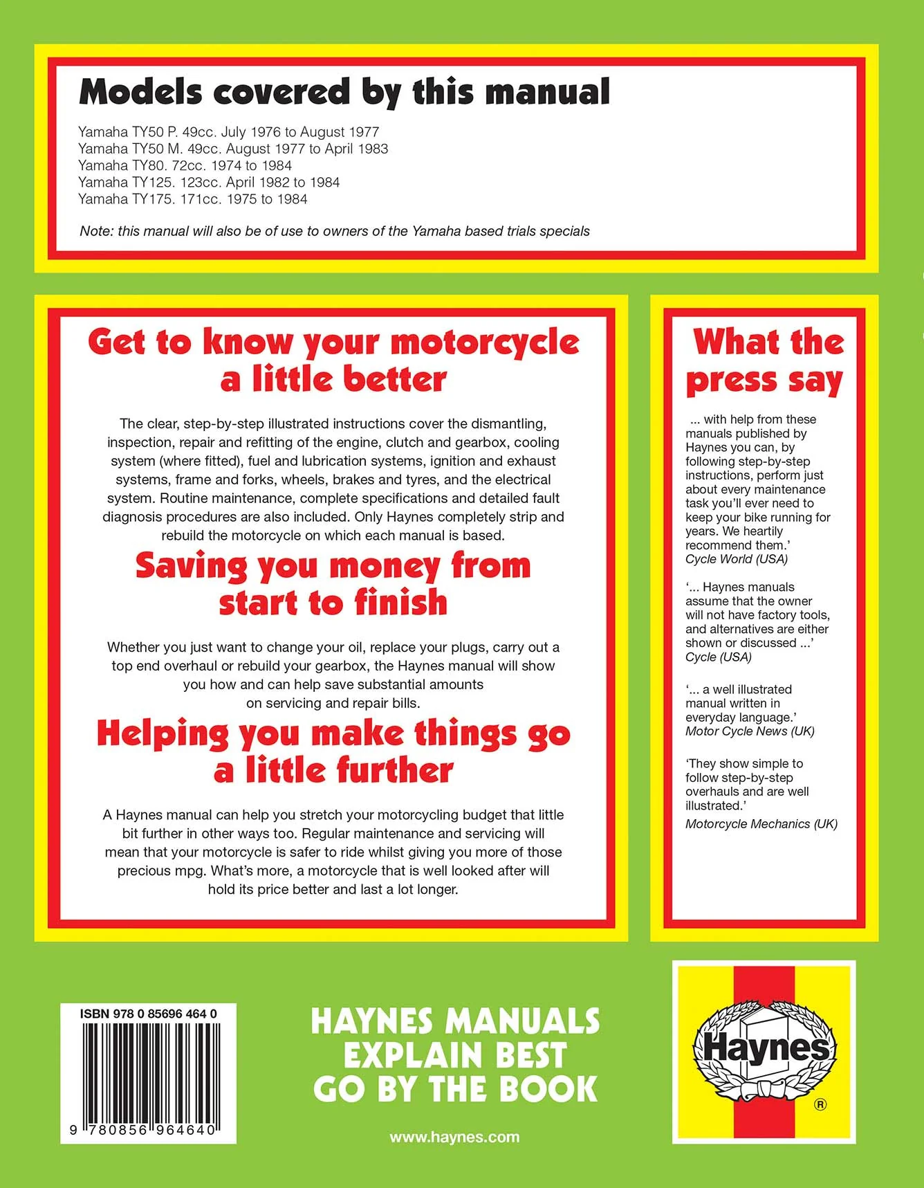 Yamaha TY50, 80, 125 & 175 (1974-1984) Haynes Repair Manual - Image 2