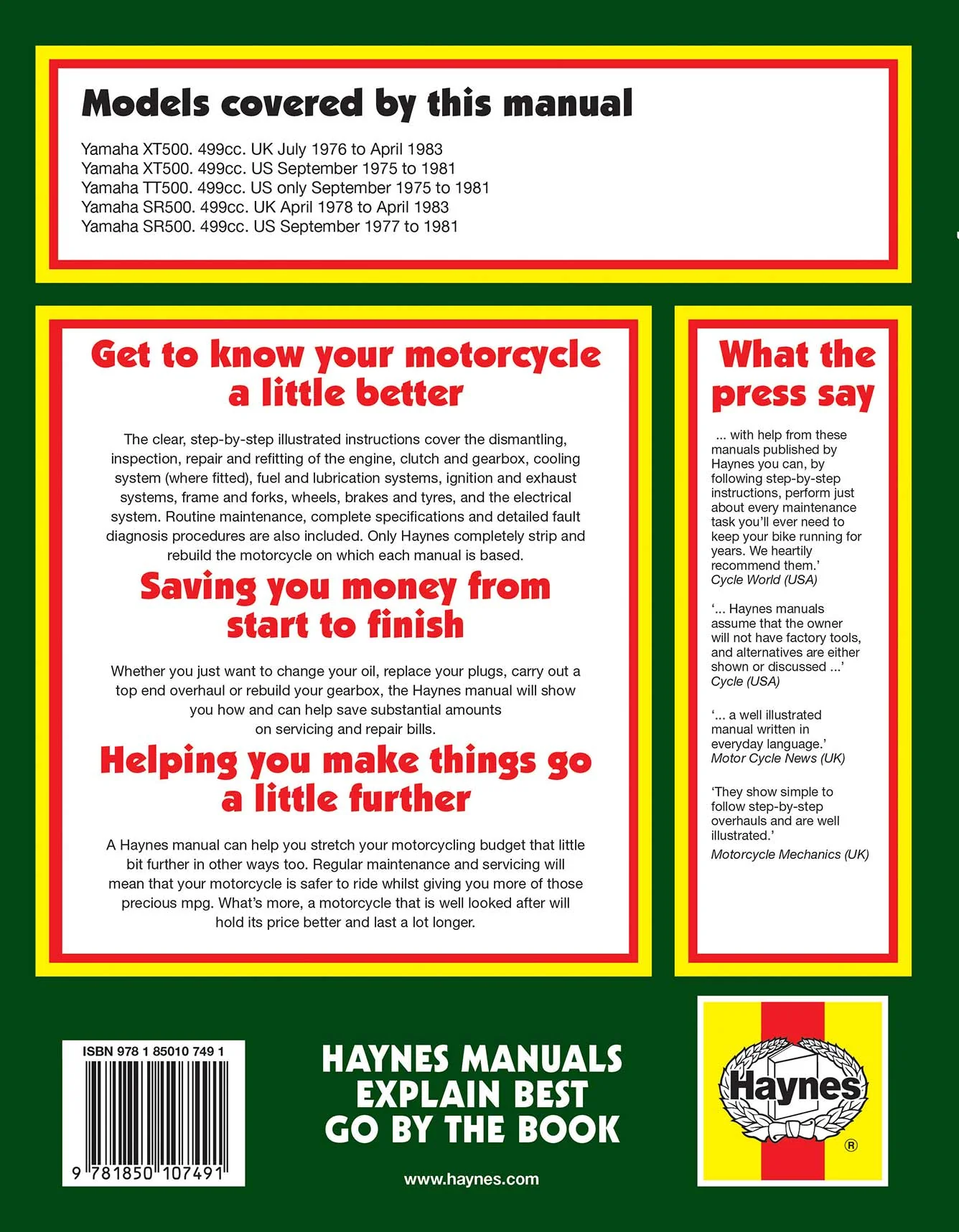 Yamaha XT, TT & SR500 Singles (1975-1983) Haynes Repair Manual - Image 2